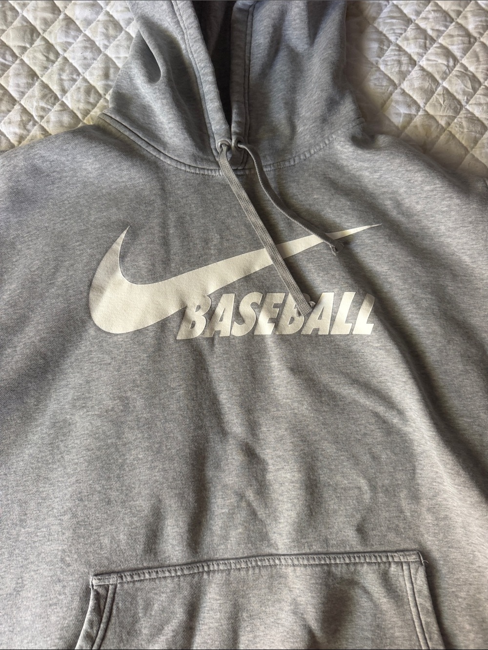 Nike Grey Hoodie with White Swoosh and 'BASEBALL' Print